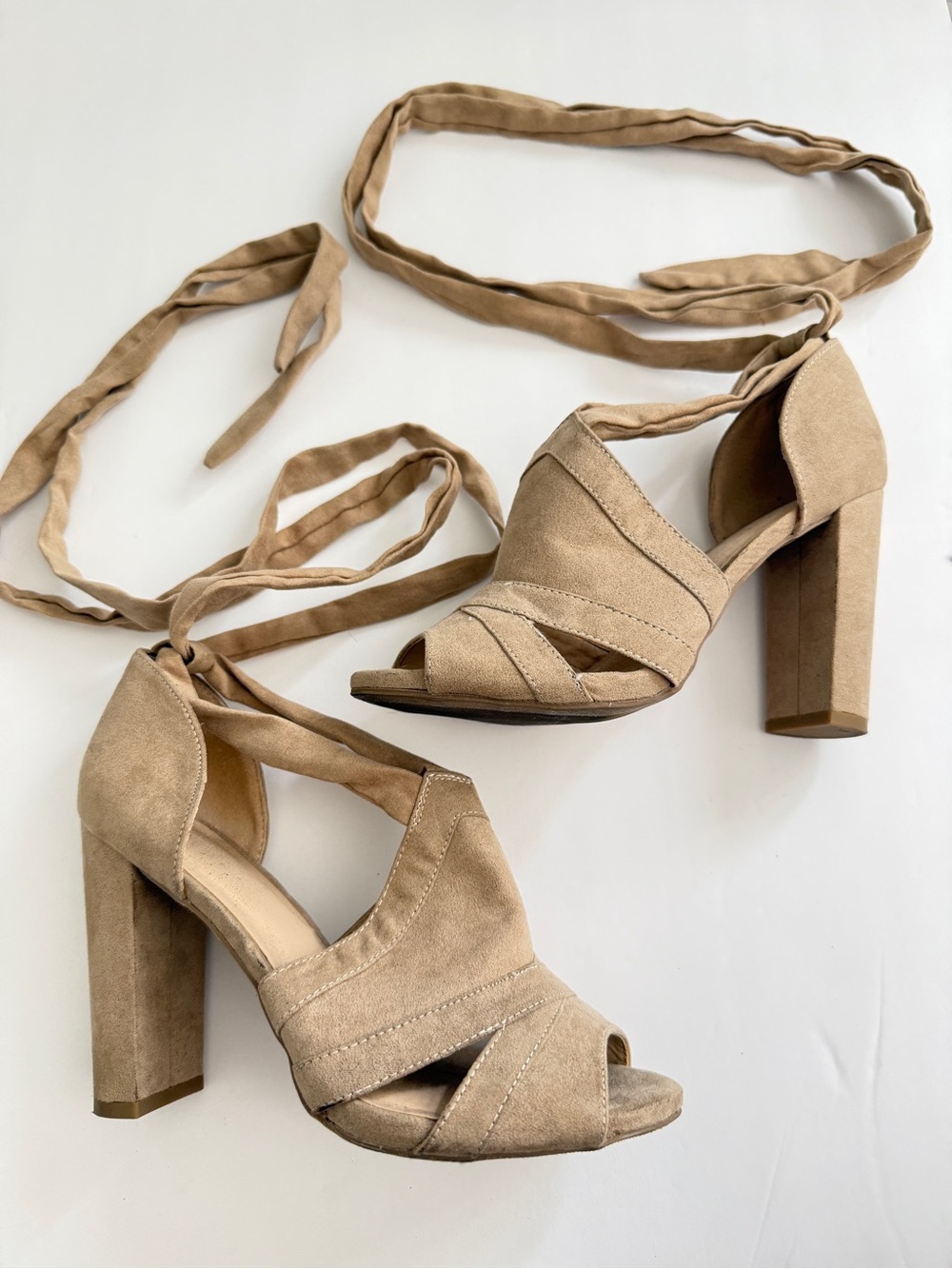 Women’s Taupe Suede Wrap High Heel Sandals